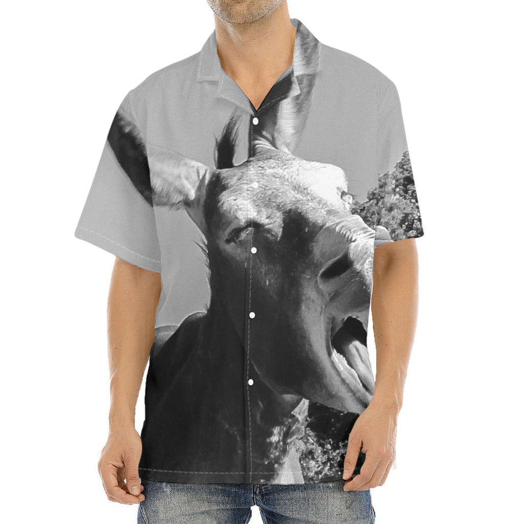 Black And White Funny Donkey Print Aloha Shirt