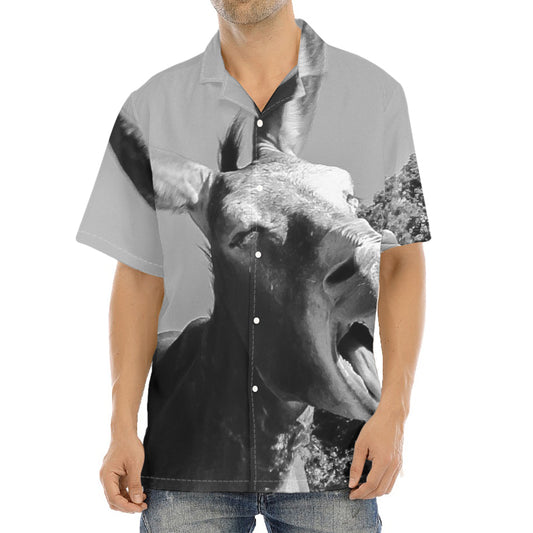 Black And White Funny Donkey Print Aloha Shirt