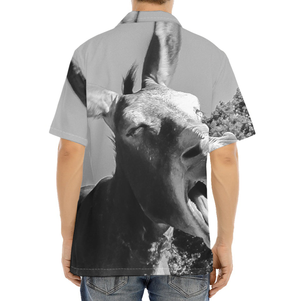 Black And White Funny Donkey Print Aloha Shirt