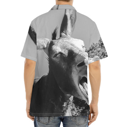 Black And White Funny Donkey Print Aloha Shirt