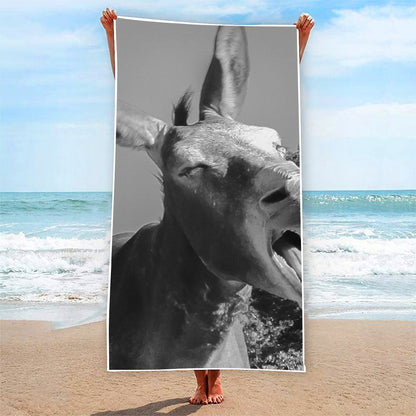 Black And White Funny Donkey Print Beach Towel