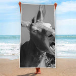 Black And White Funny Donkey Print Beach Towel