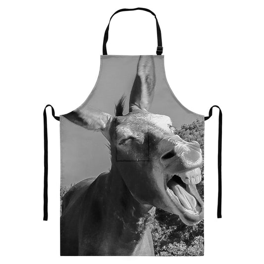 Black And White Funny Donkey Print Bib Apron With Pocket