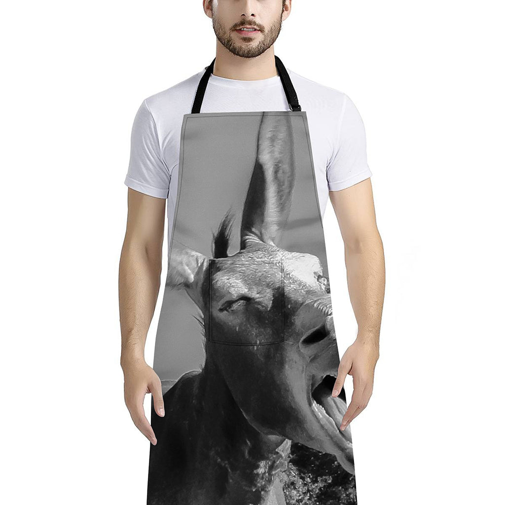 Black And White Funny Donkey Print Bib Apron With Pocket