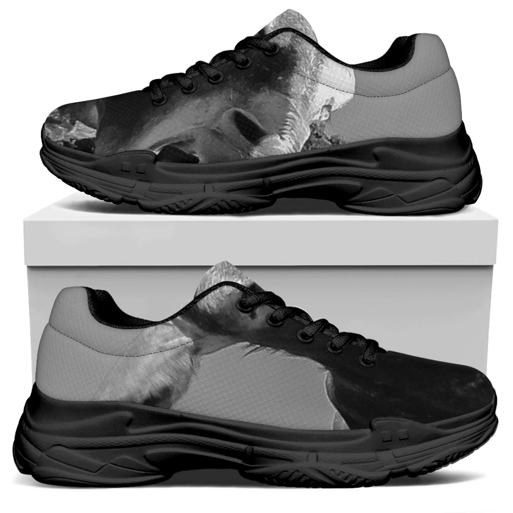 Black And White Funny Donkey Print Black Chunky Shoes