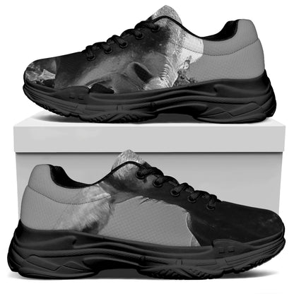 Black And White Funny Donkey Print Black Chunky Shoes