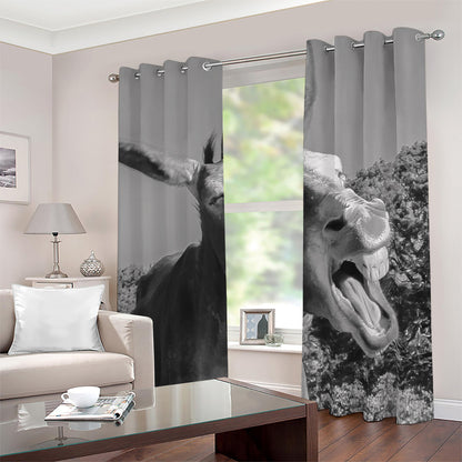 Black And White Funny Donkey Print Blackout Grommet Curtains