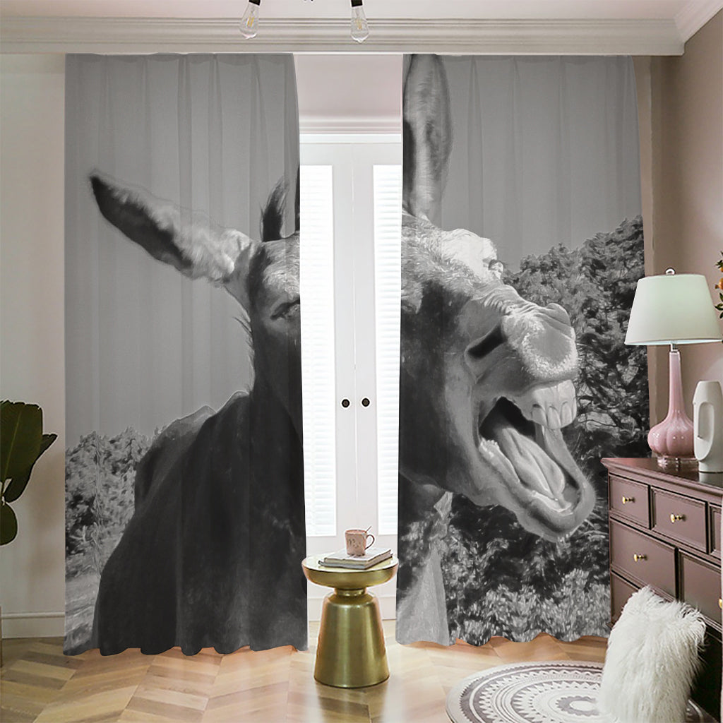 Black And White Funny Donkey Print Blackout Pencil Pleat Curtains