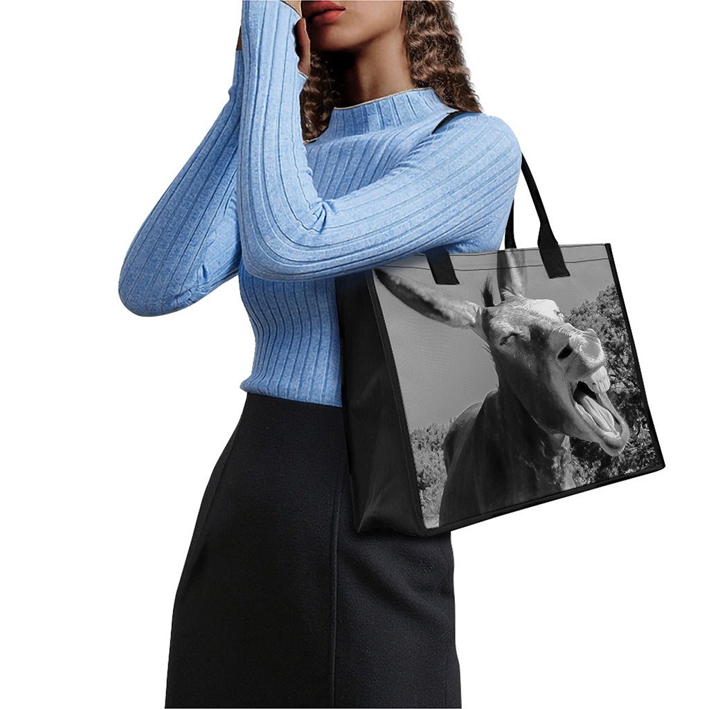 Black And White Funny Donkey Print Canvas Tote Bag