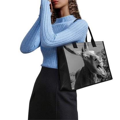 Black And White Funny Donkey Print Canvas Tote Bag