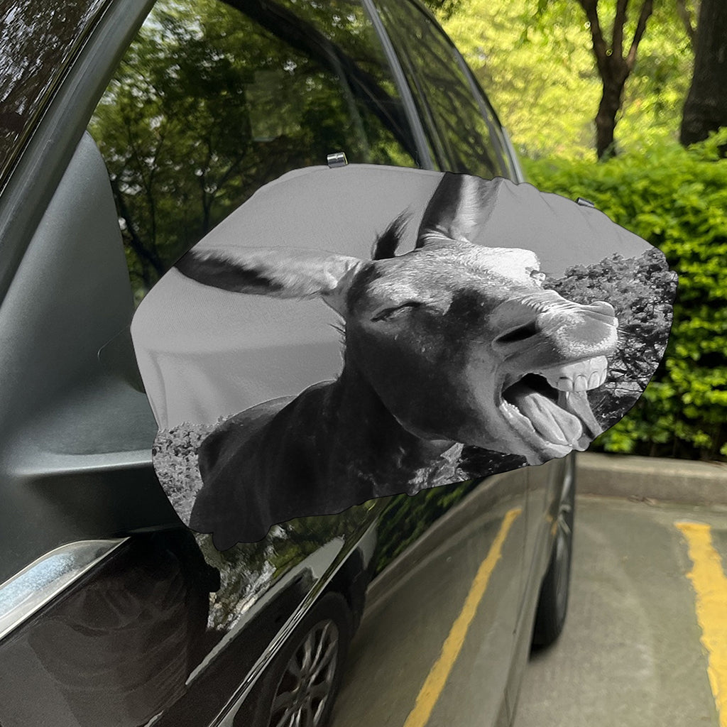 Black And White Funny Donkey Print Car Side Mirror Covers