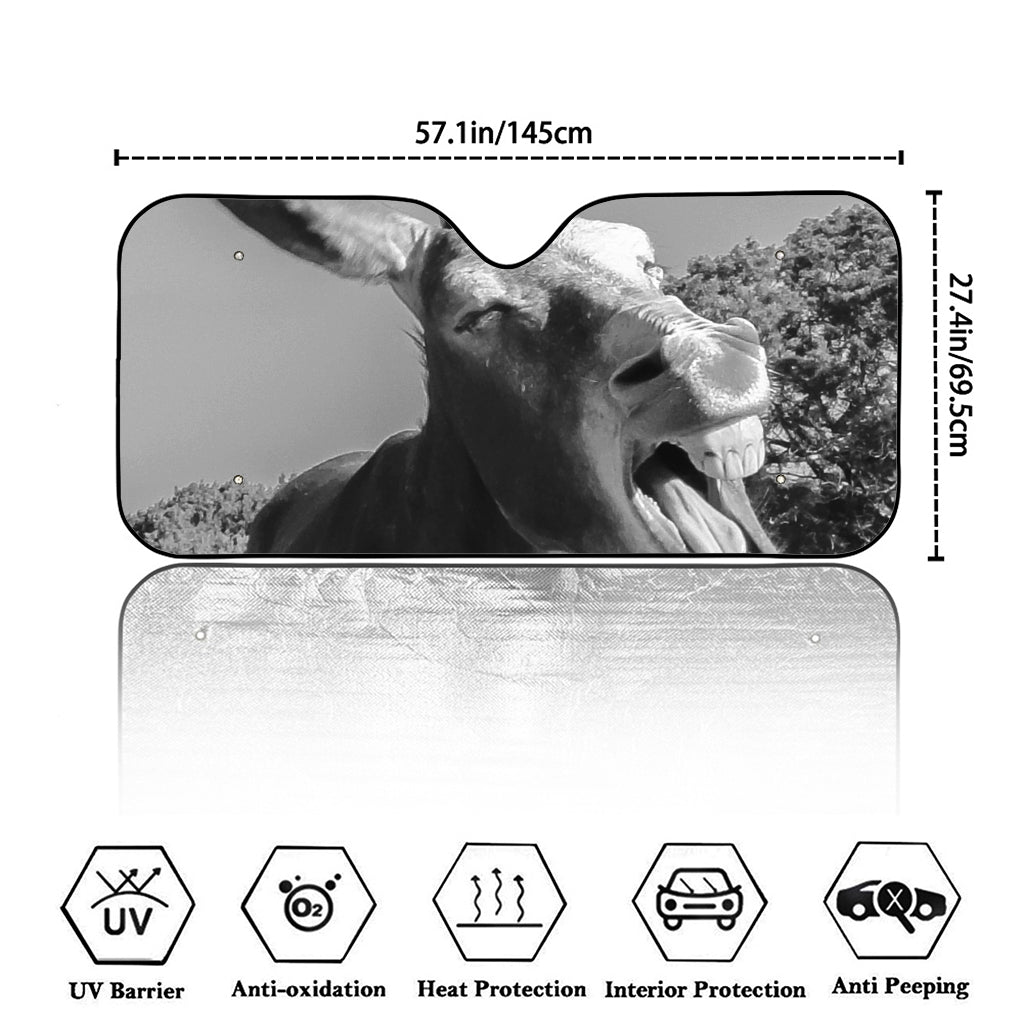 Black And White Funny Donkey Print Car Windshield Sun Shade
