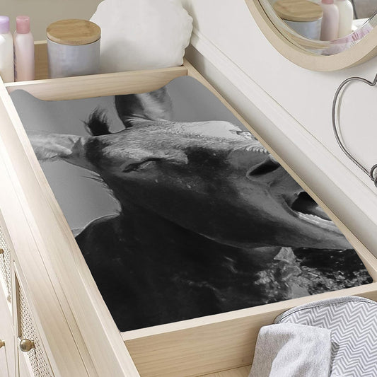 Black And White Funny Donkey Print Changing Pad Cover