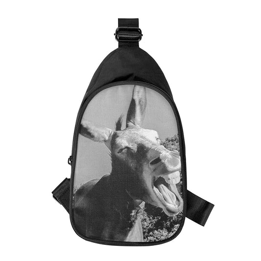 Black And White Funny Donkey Print Chest Bag