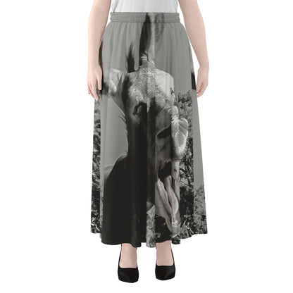 Black And White Funny Donkey Print Chiffon Maxi Skirt