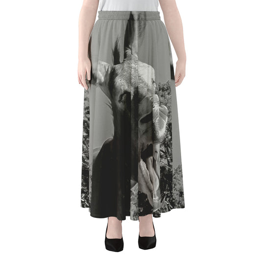Black And White Funny Donkey Print Chiffon Maxi Skirt
