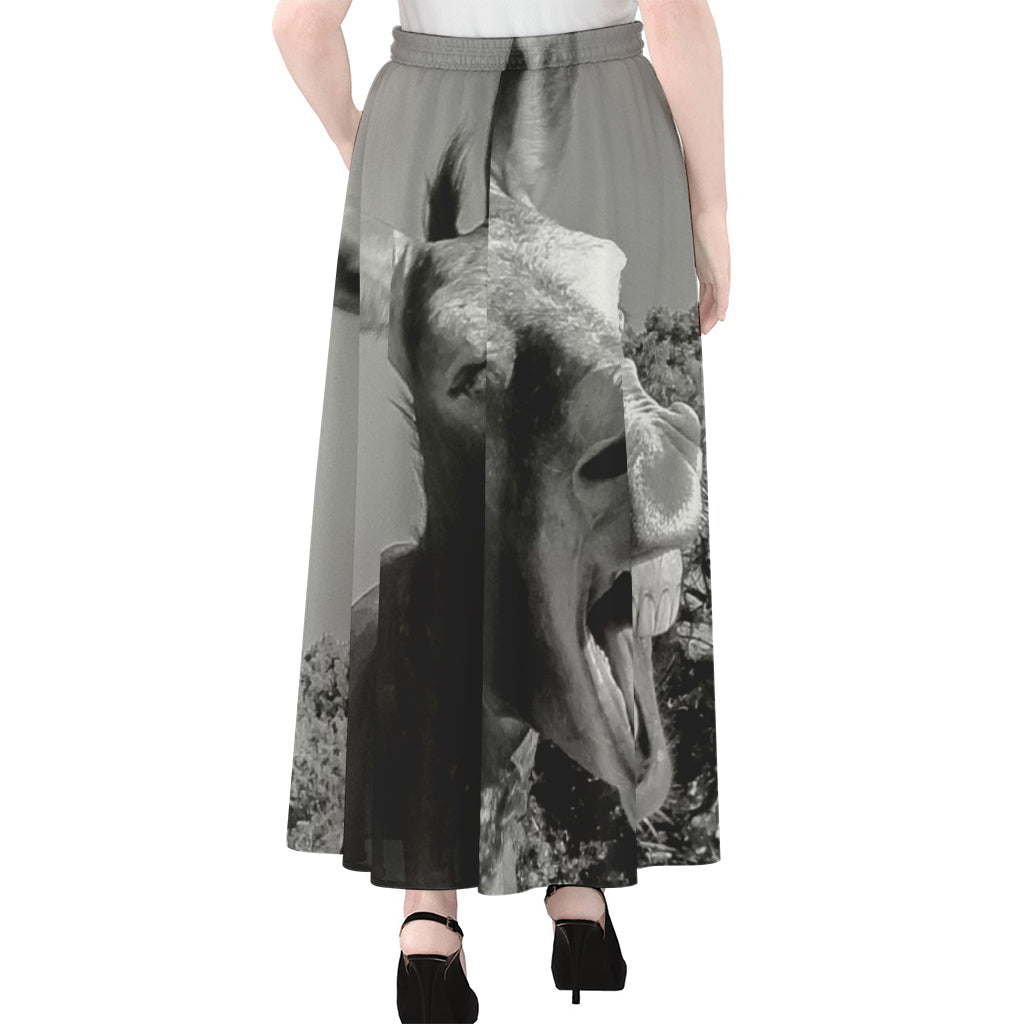 Black And White Funny Donkey Print Chiffon Maxi Skirt