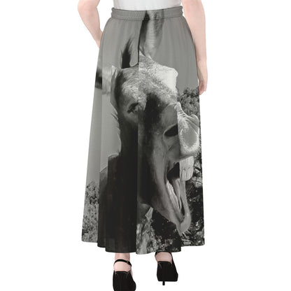 Black And White Funny Donkey Print Chiffon Maxi Skirt
