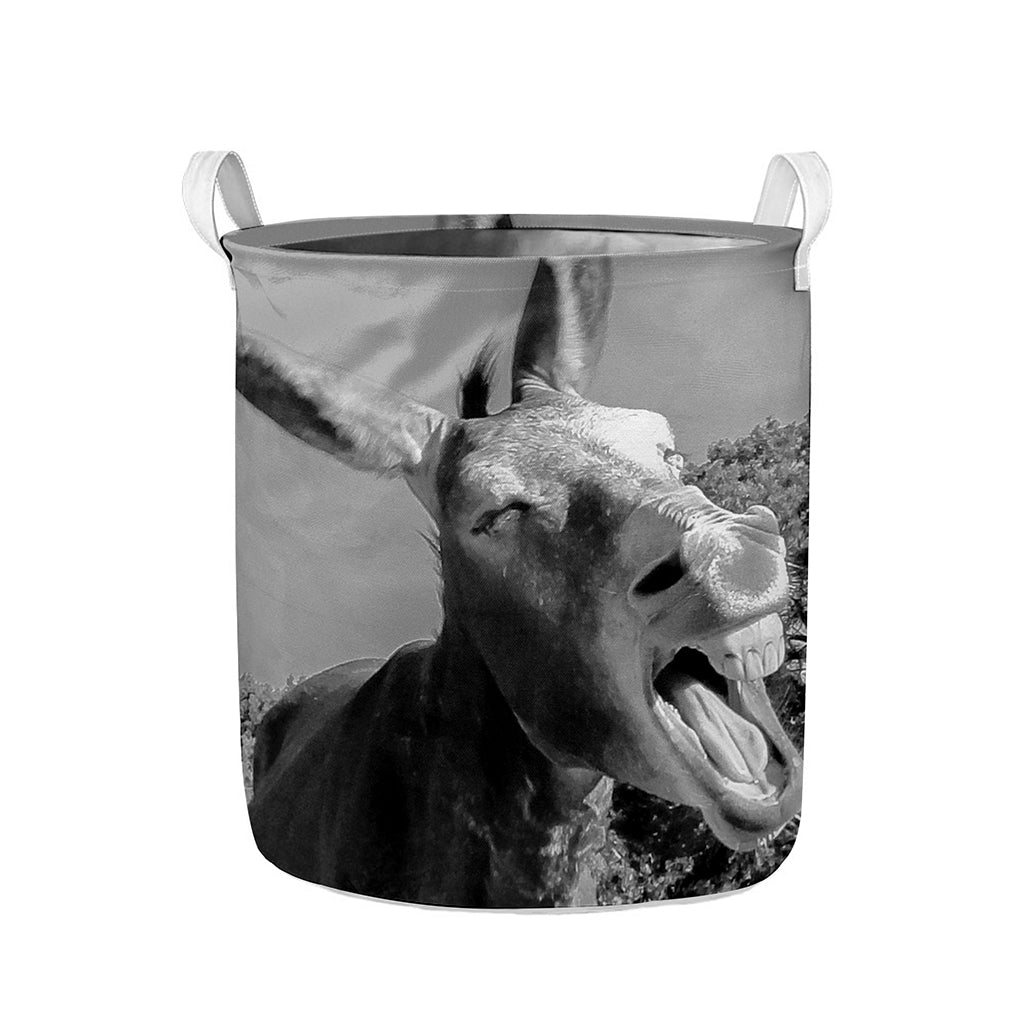 Black And White Funny Donkey Print Collapsible Laundry Basket