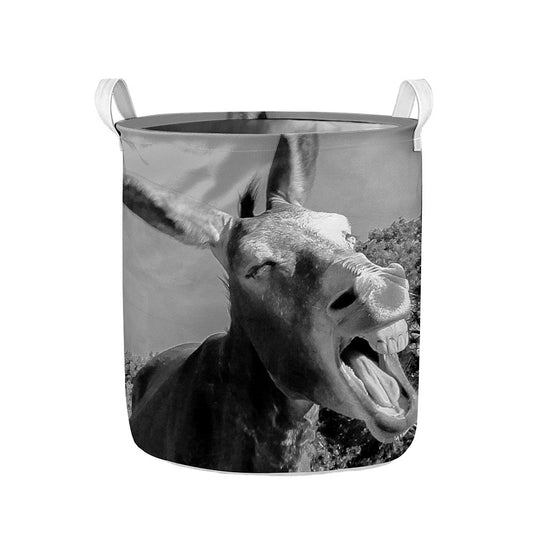 Black And White Funny Donkey Print Collapsible Laundry Basket
