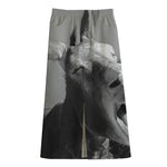 Black And White Funny Donkey Print Cotton Front Slit Maxi Skirt