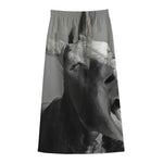 Black And White Funny Donkey Print Cotton Front Slit Maxi Skirt