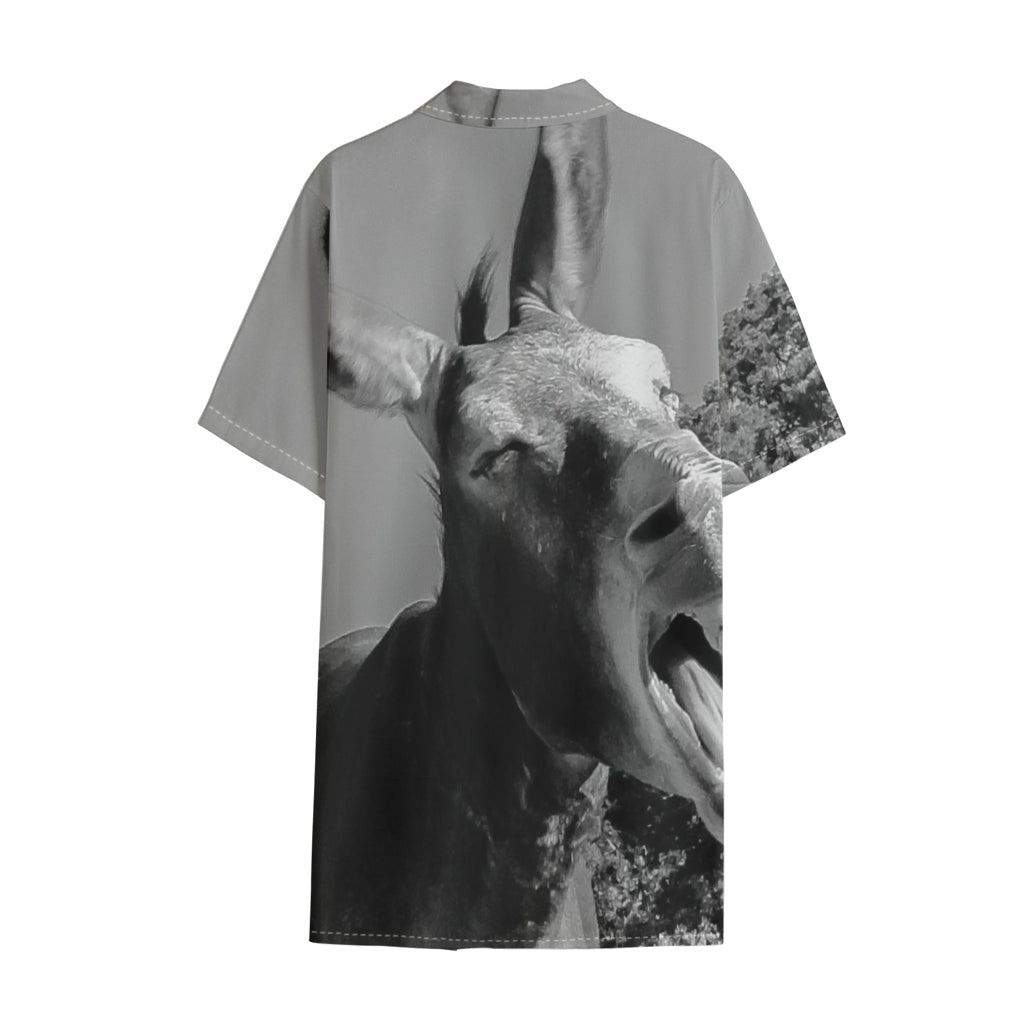 Black And White Funny Donkey Print Cotton Hawaiian Shirt