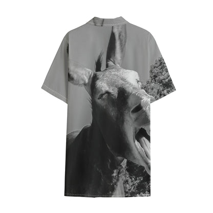 Black And White Funny Donkey Print Cotton Hawaiian Shirt