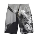 Black And White Funny Donkey Print Cotton Shorts