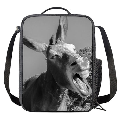 Black And White Funny Donkey Print Crossbody Lunch Bag