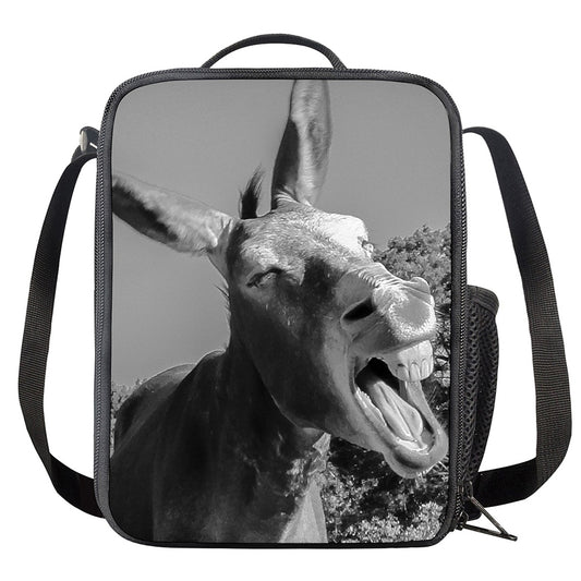 Black And White Funny Donkey Print Crossbody Lunch Bag