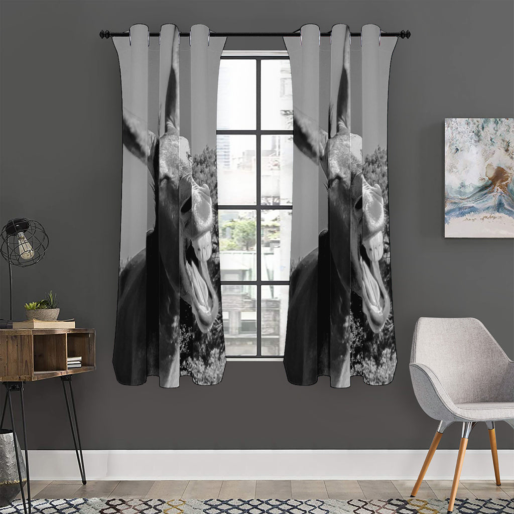 Black And White Funny Donkey Print Curtain