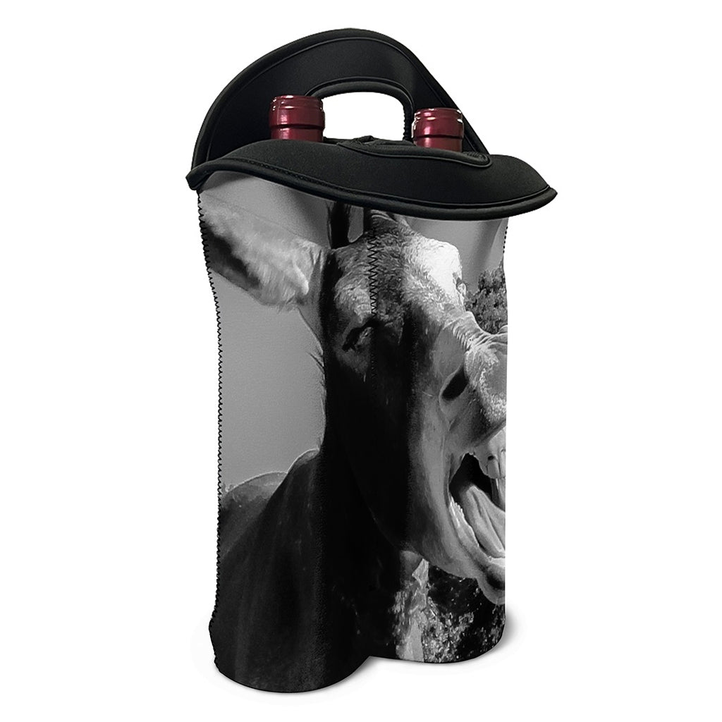 Black And White Funny Donkey Print Double Neoprene Wine Tote