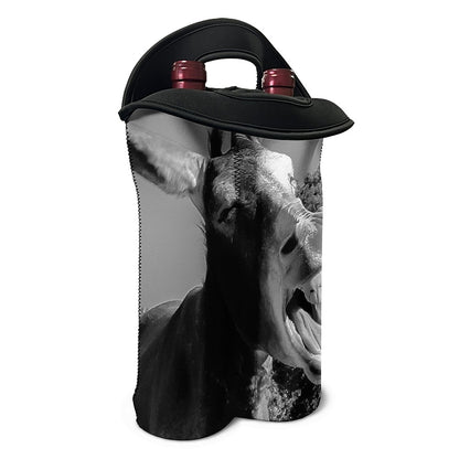 Black And White Funny Donkey Print Double Neoprene Wine Tote