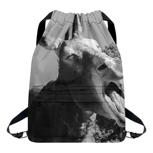 Black And White Funny Donkey Print Drawstring Backpack