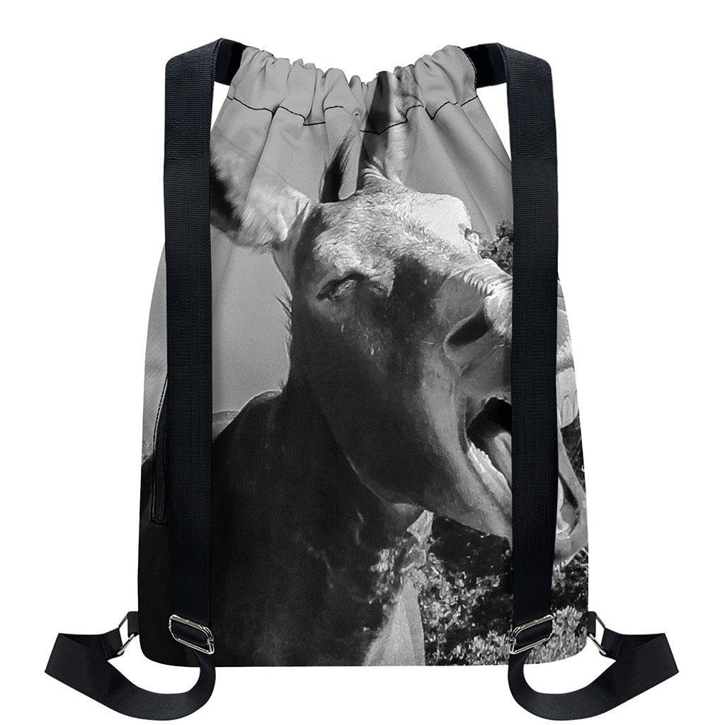Black And White Funny Donkey Print Drawstring Backpack