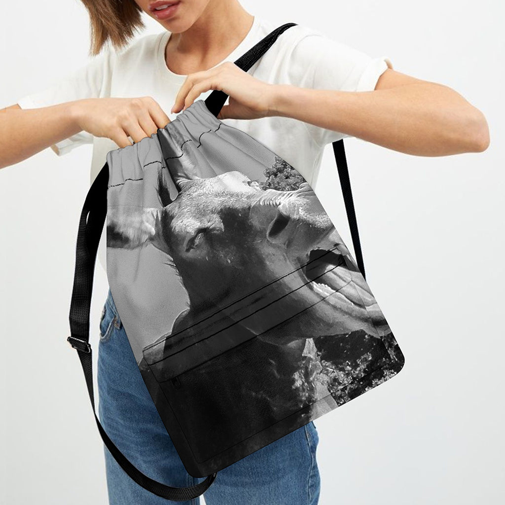 Black And White Funny Donkey Print Drawstring Backpack