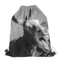 Black And White Funny Donkey Print Drawstring Bag