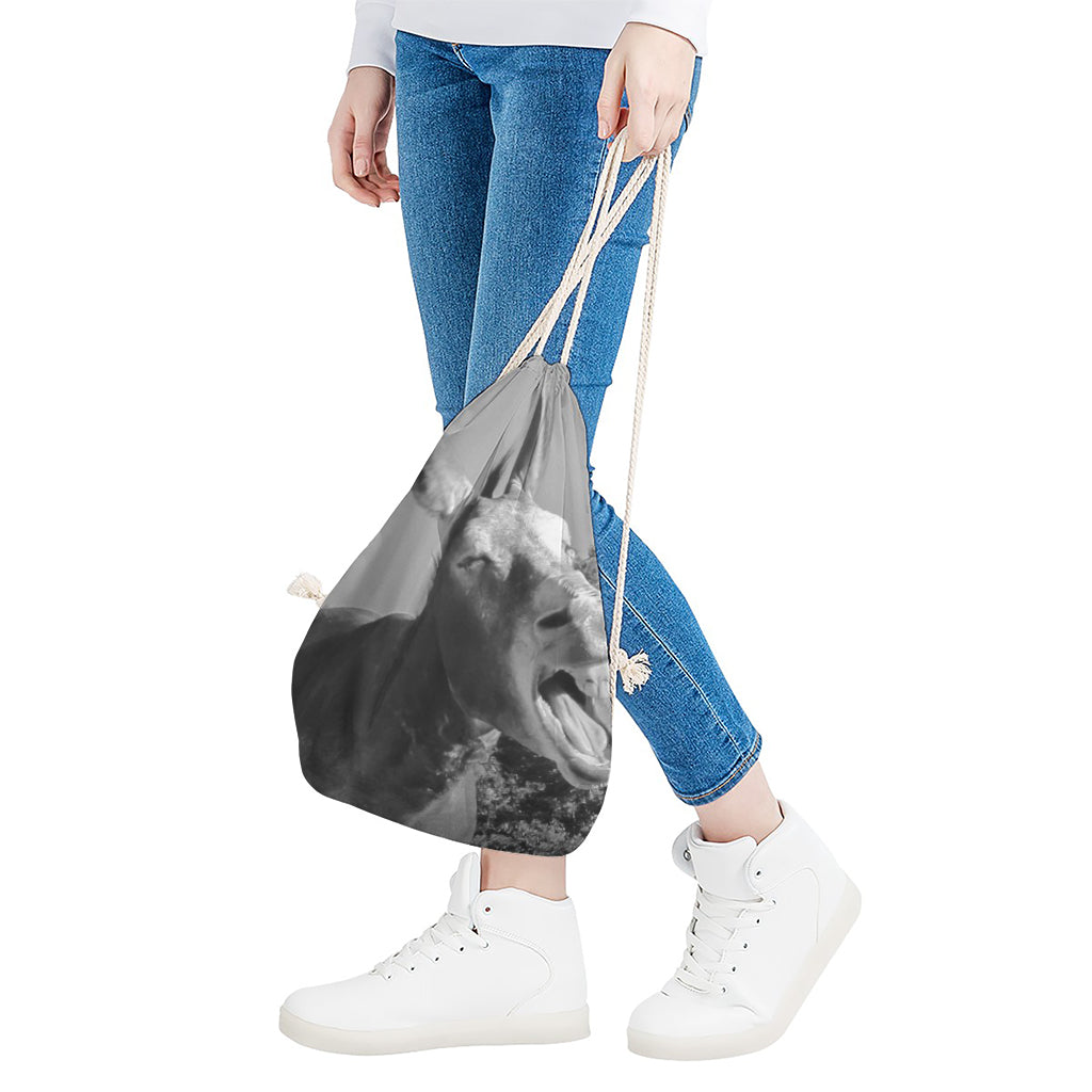Black And White Funny Donkey Print Drawstring Bag