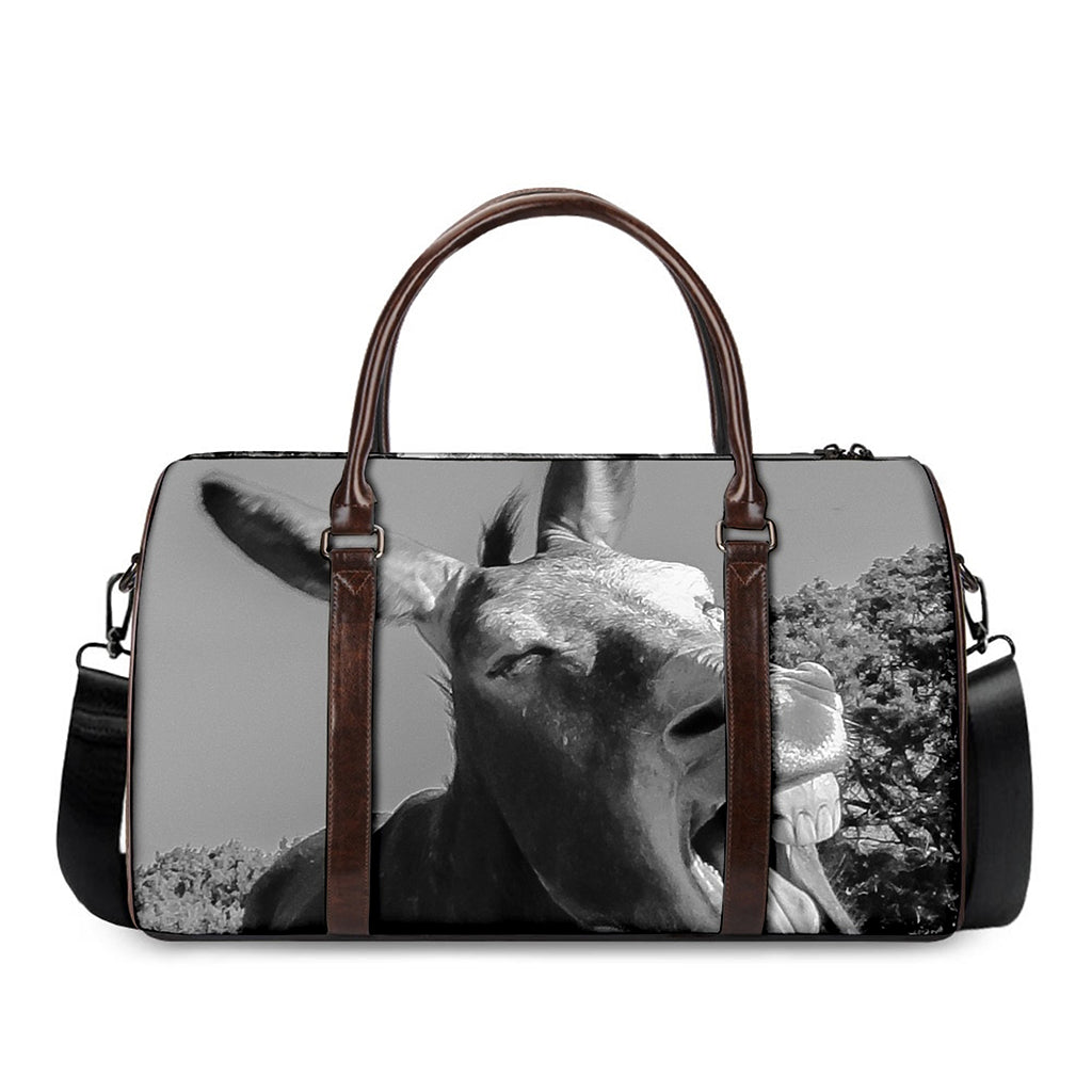 Black And White Funny Donkey Print Duffle Bag