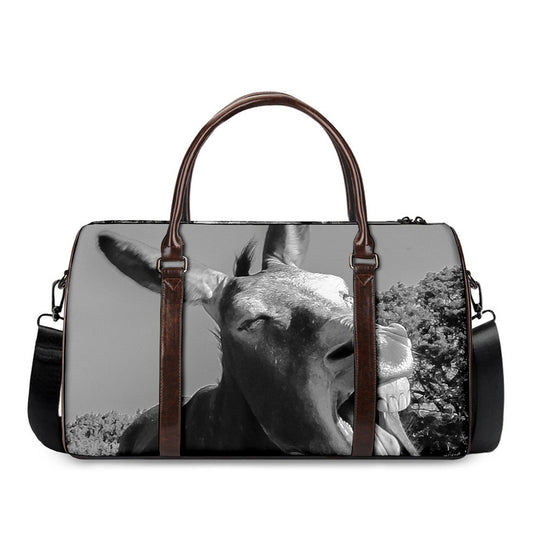 Black And White Funny Donkey Print Duffle Bag