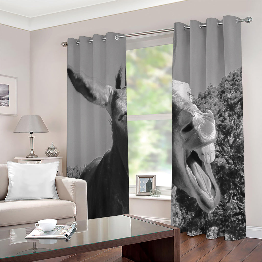Black And White Funny Donkey Print Extra Wide Grommet Curtains