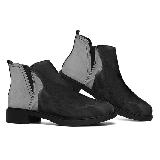 Black And White Funny Donkey Print Flat Ankle Boots