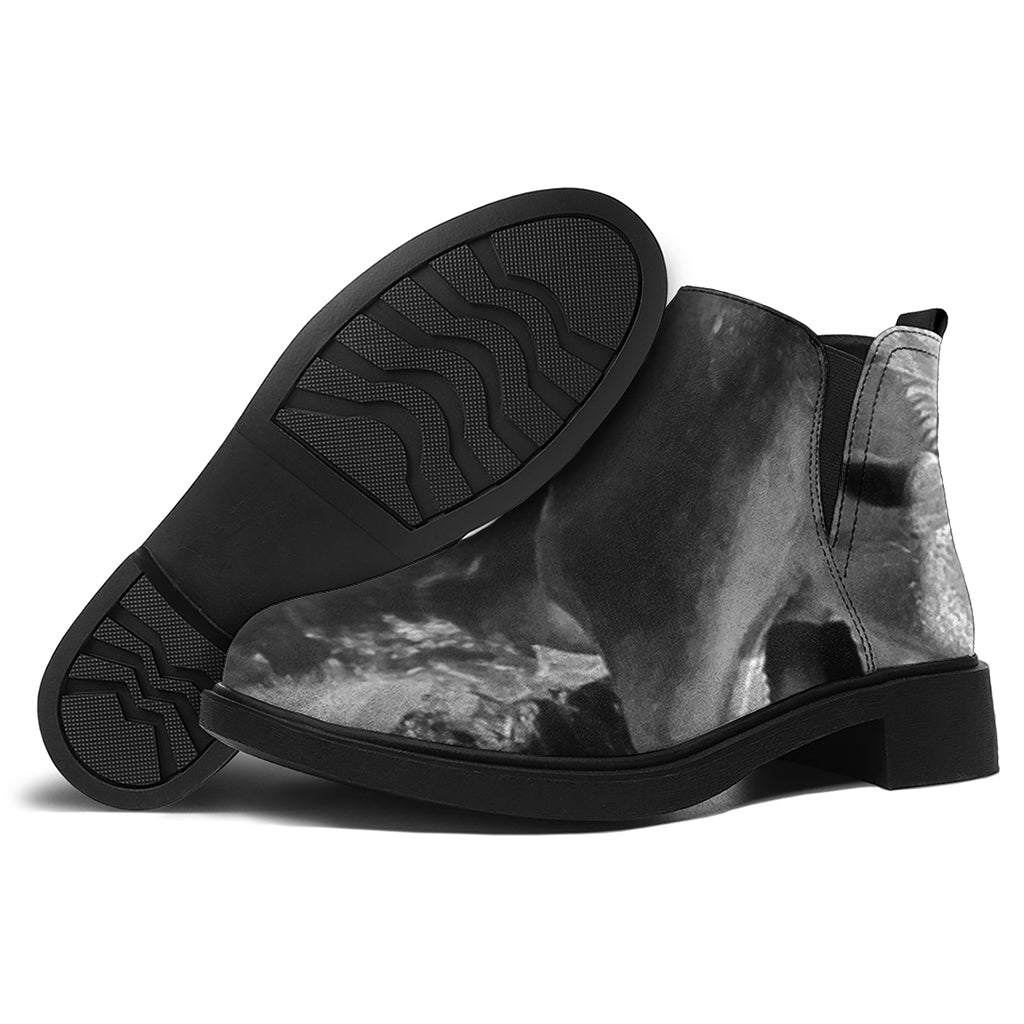 Black And White Funny Donkey Print Flat Ankle Boots