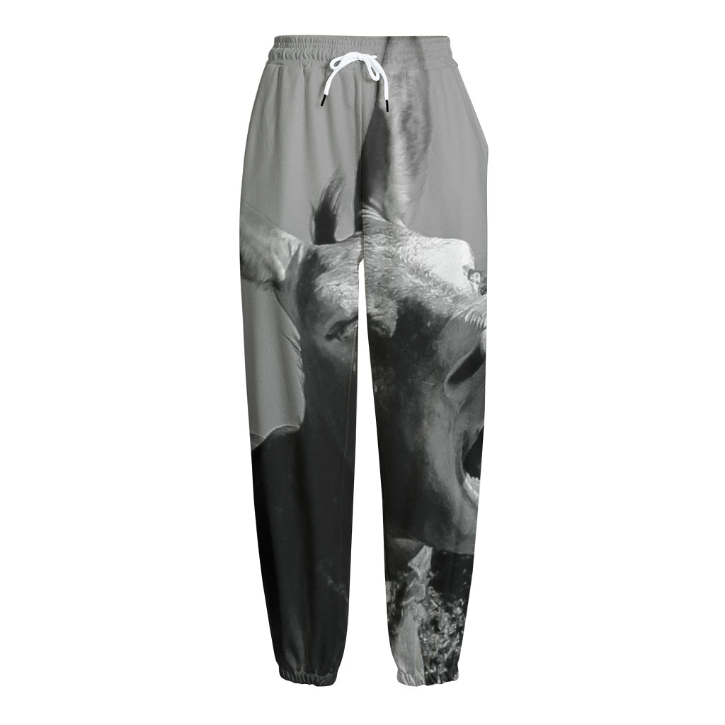 Black And White Funny Donkey Print Fleece Lined Knit Pants