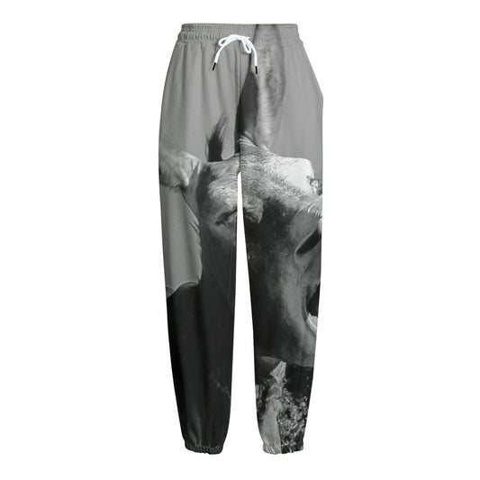 Black And White Funny Donkey Print Fleece Lined Knit Pants