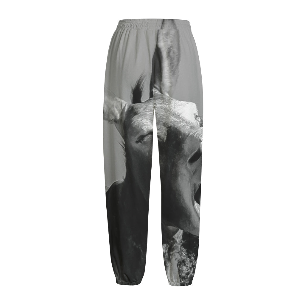Black And White Funny Donkey Print Fleece Lined Knit Pants