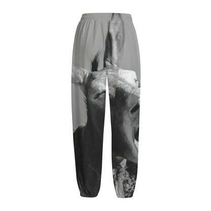 Black And White Funny Donkey Print Fleece Lined Knit Pants