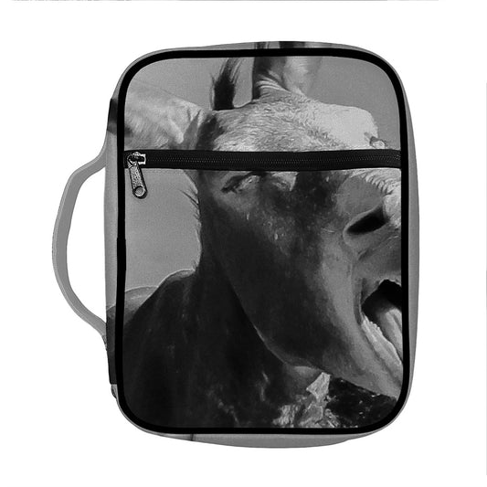 Black And White Funny Donkey Print Front Pocket Bible Bag