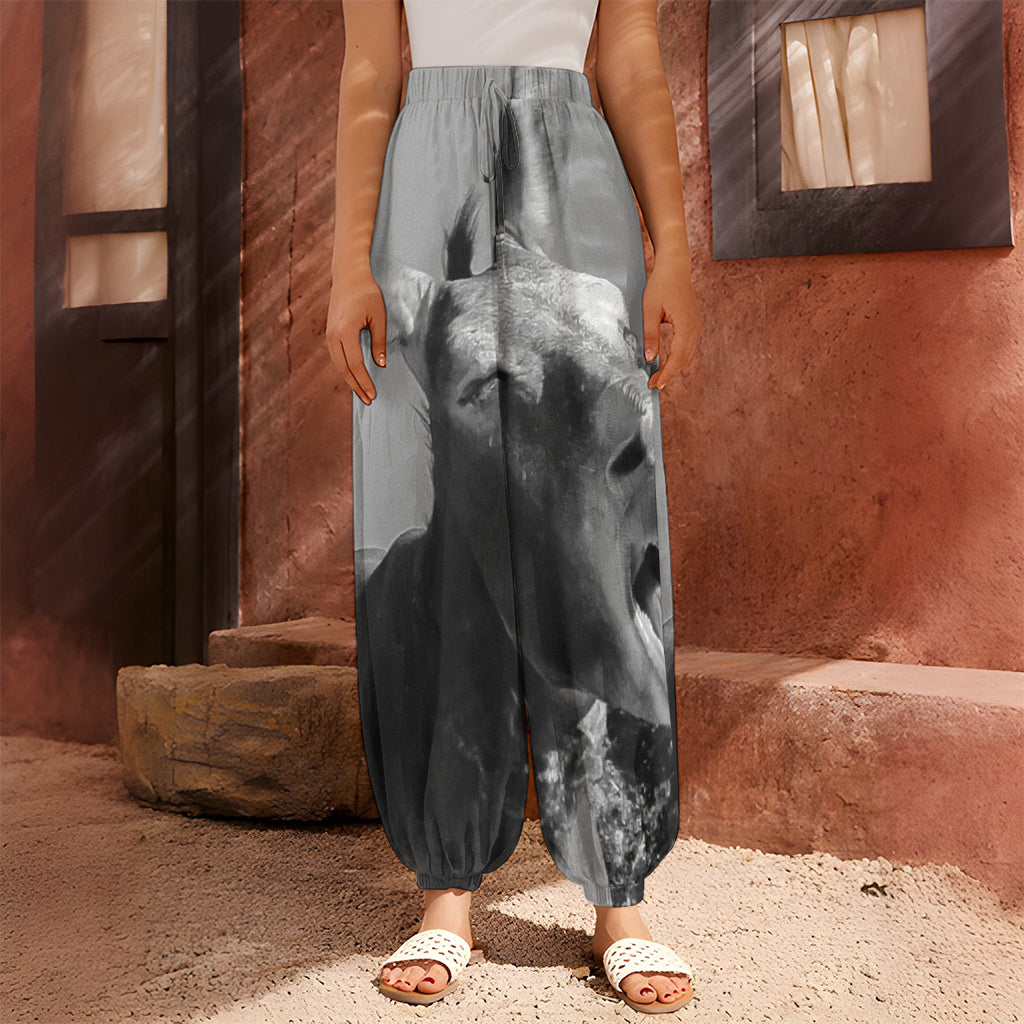 Black And White Funny Donkey Print Harem Pants